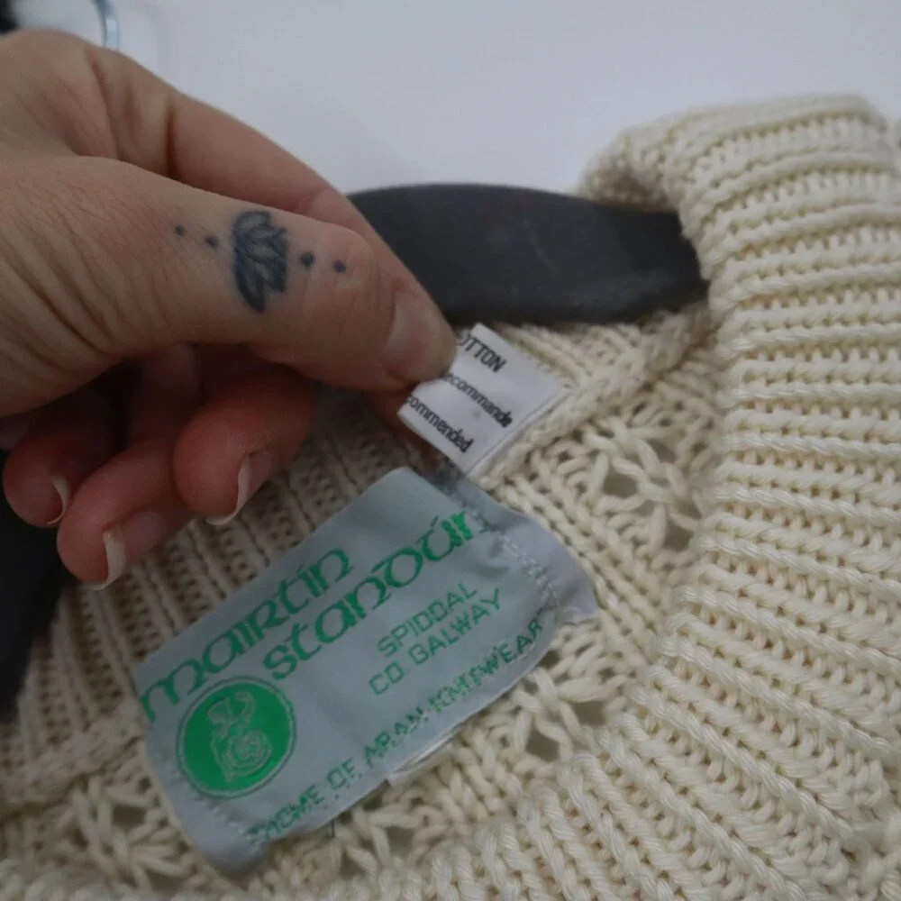 Mairtin Standun Cable Knit Sweater Unisex L Cream Fisherman Scandinavian Rustic‎